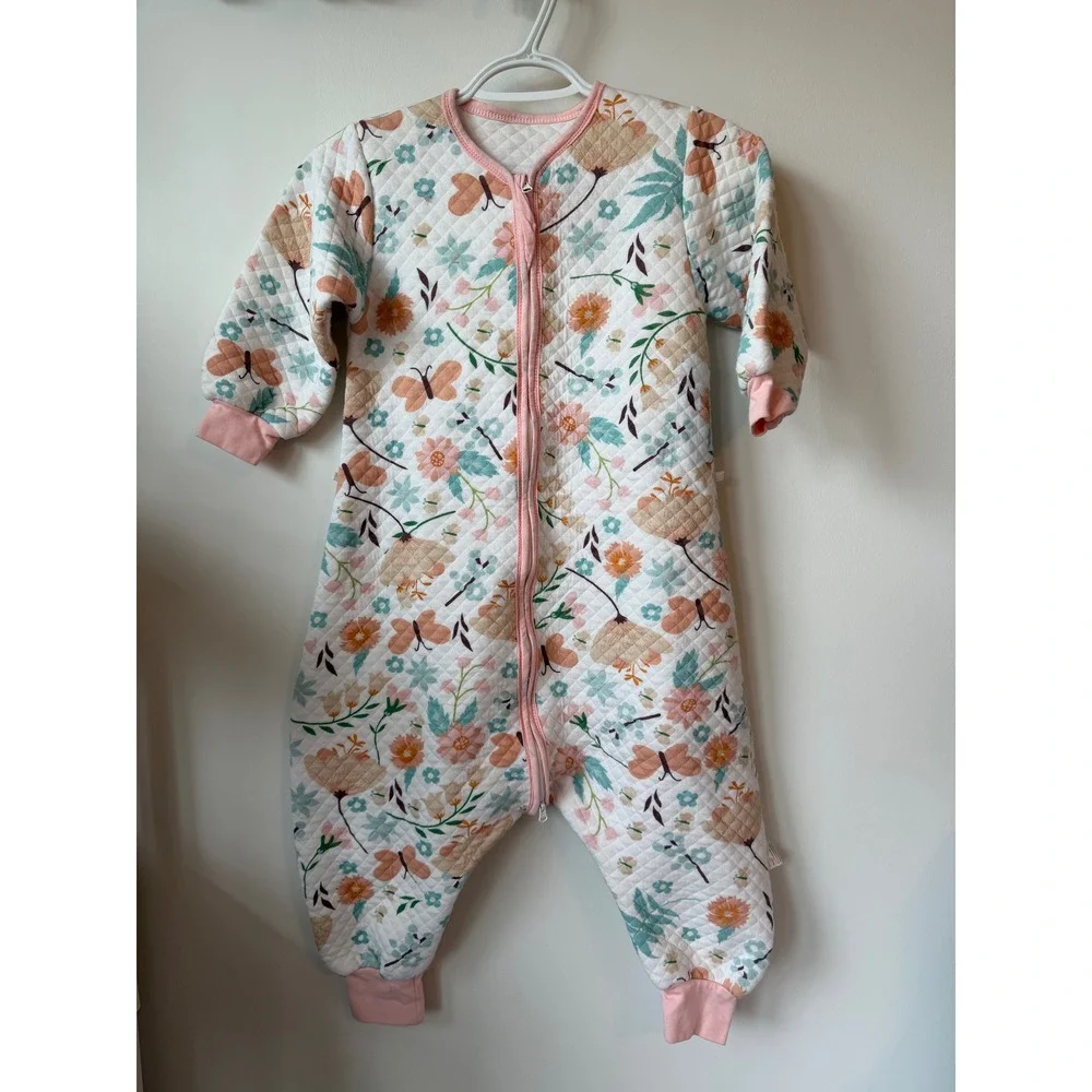 Floral Butterfly Quilted Wearable Blanket Sleep Sack Pink Cotton Size L
